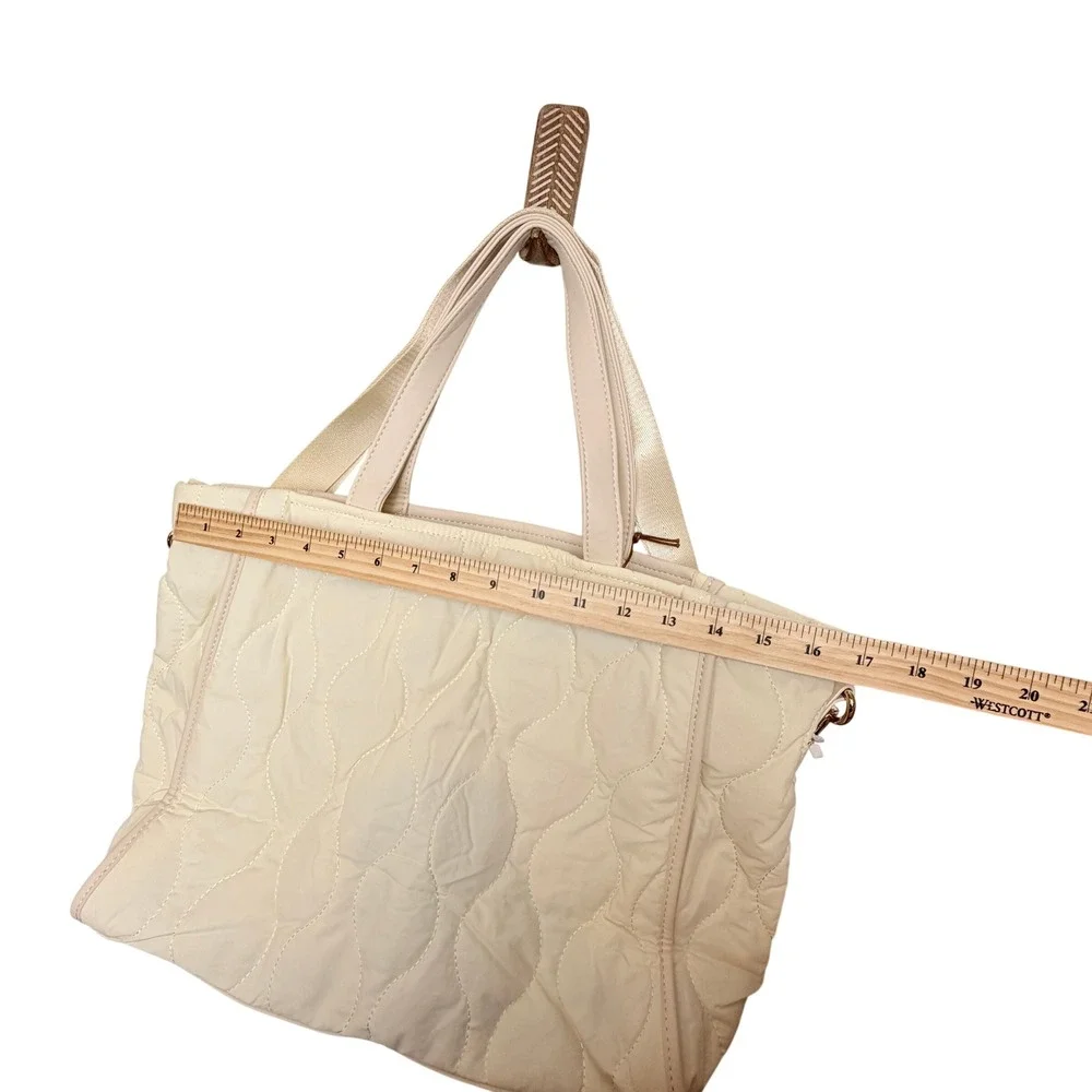 Quilted Laptop Tote Bag Cream Large Work Travel Commuter Bag‎ Quiet Luxury Chic